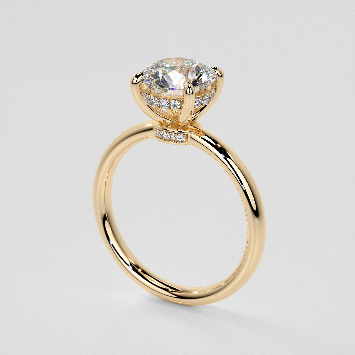 Round Cut Hidden Halo Engagement Ring