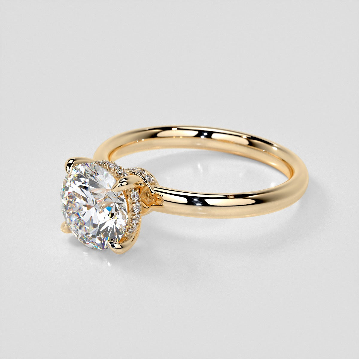 Round Cut Hidden Halo Engagement Ring