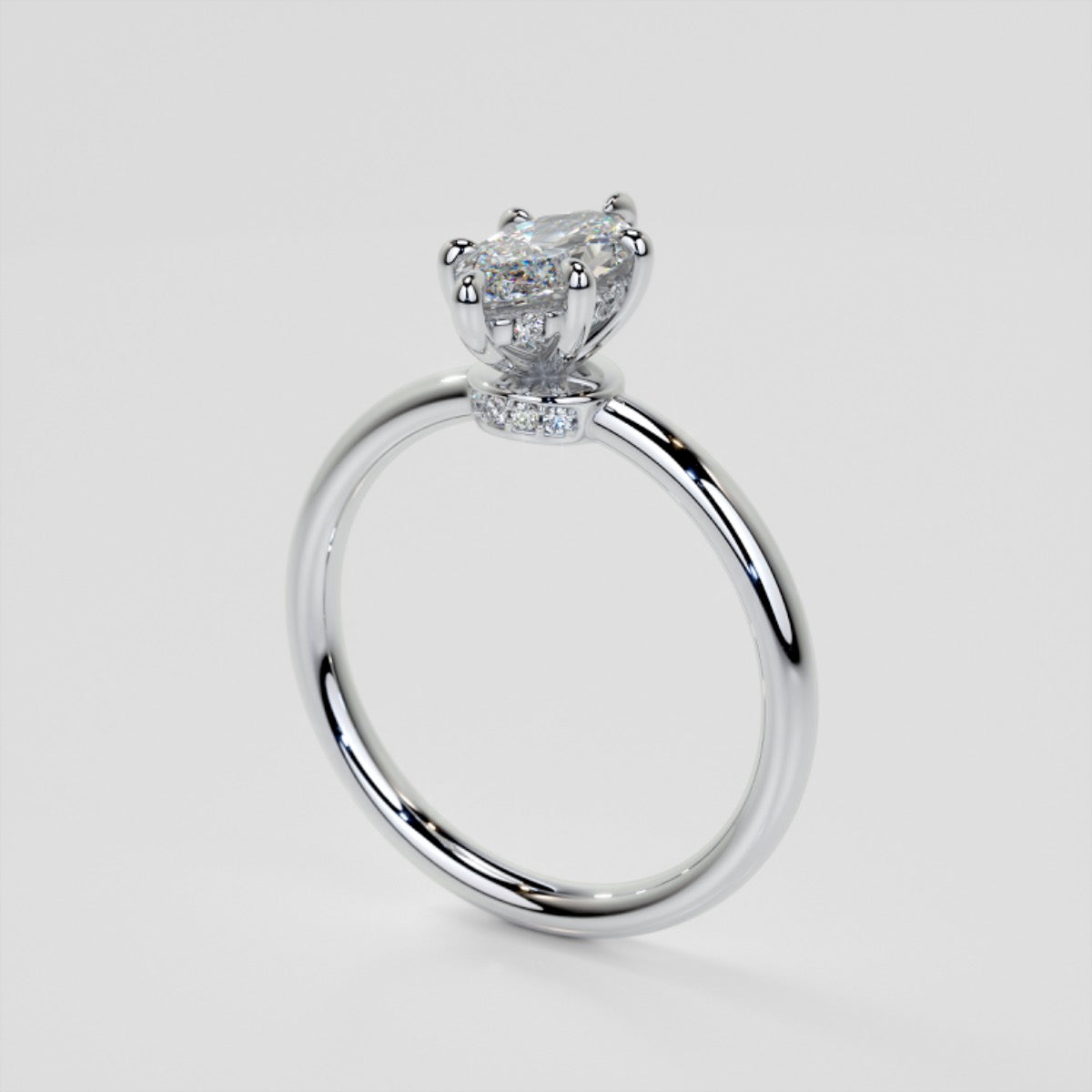 Lab Grown Diamond Marquise Cut Hidden Halo Engagement Ring
