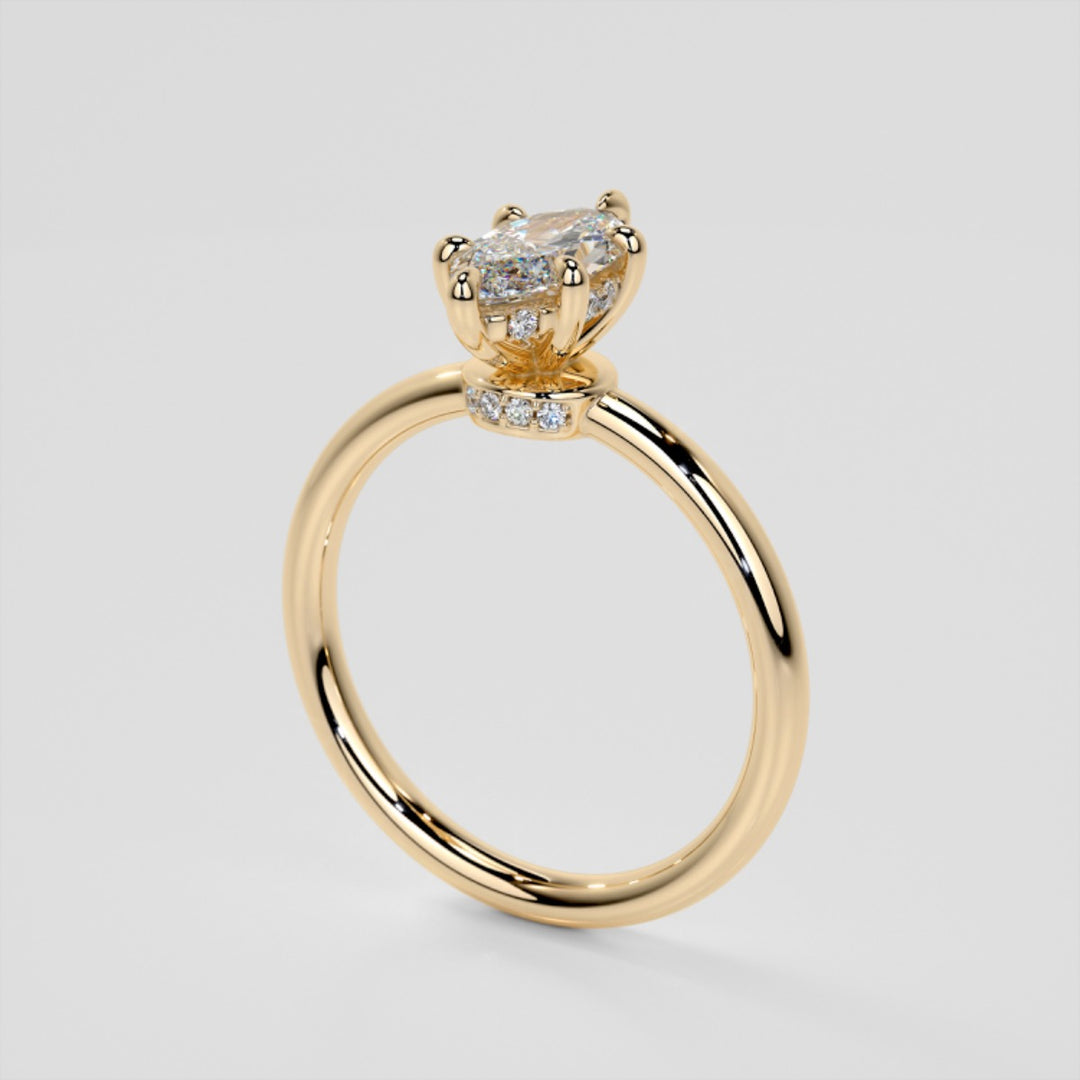 Lab Grown Diamond Marquise Cut Hidden Halo Engagement Ring