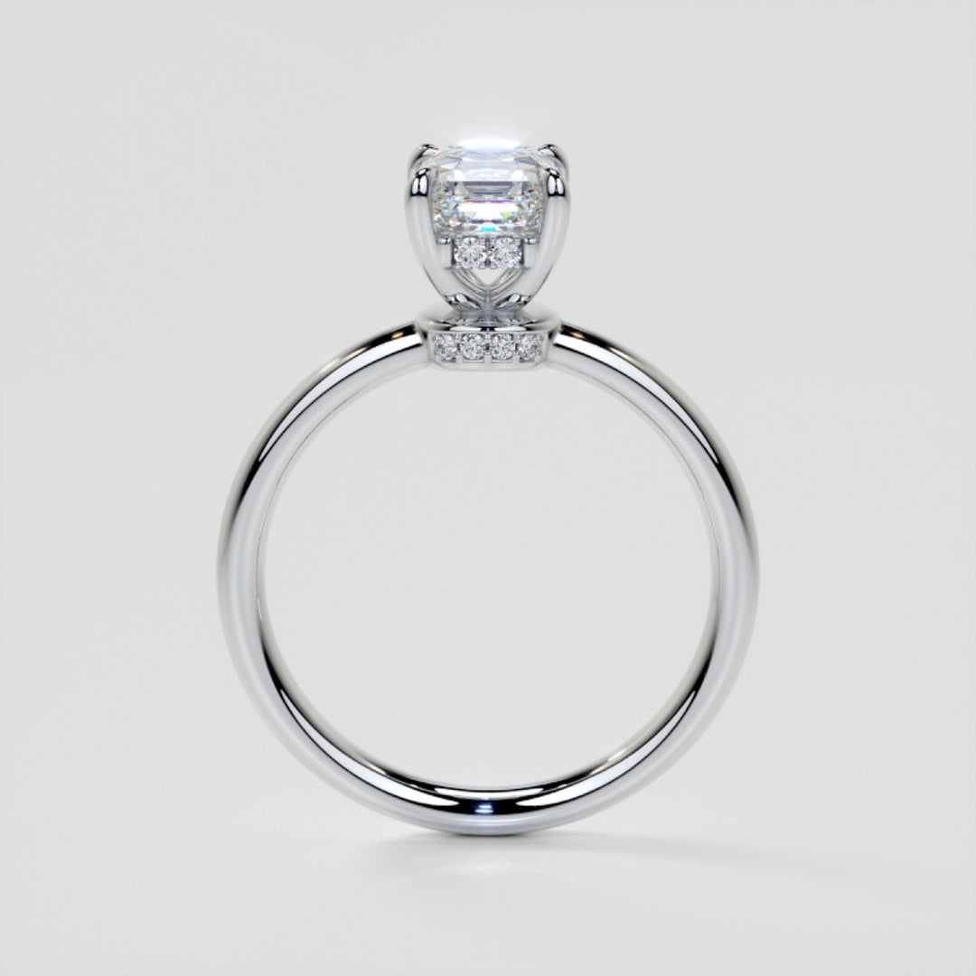 Lab Grown Diamond Asscher Cut Hidden Halo Engagement Ring