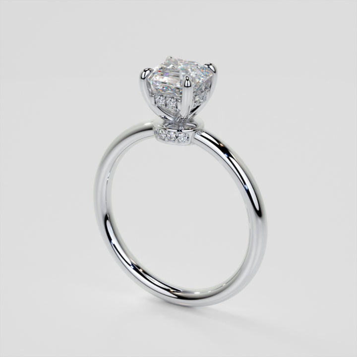 Lab Grown Diamond Asscher Cut Hidden Halo Engagement Ring
