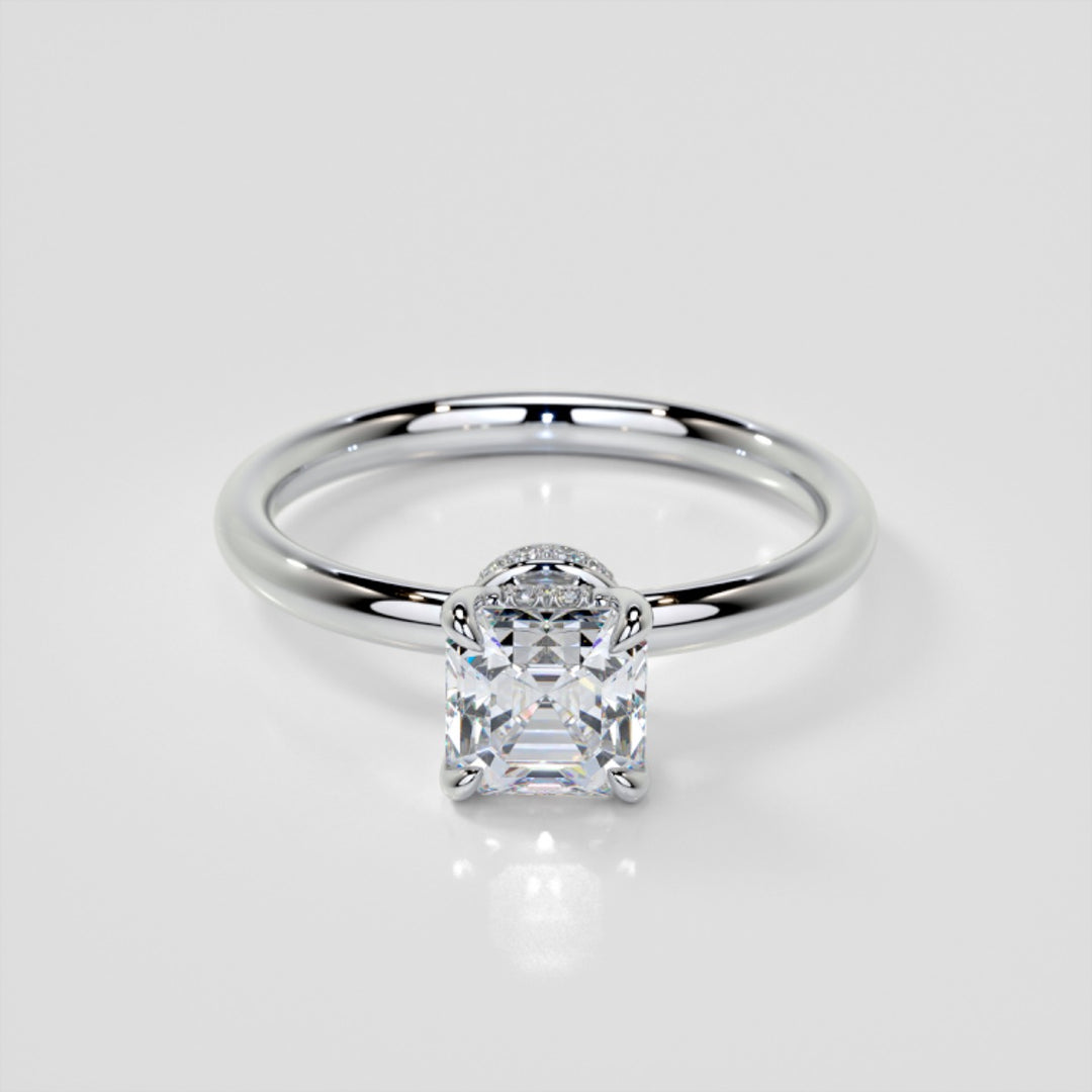 Lab Grown Diamond Asscher Cut Hidden Halo Engagement Ring