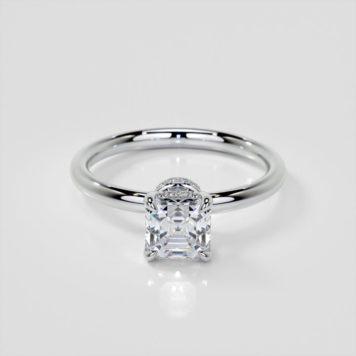 Lab Grown Diamond Asscher Cut Hidden Halo Engagement Ring