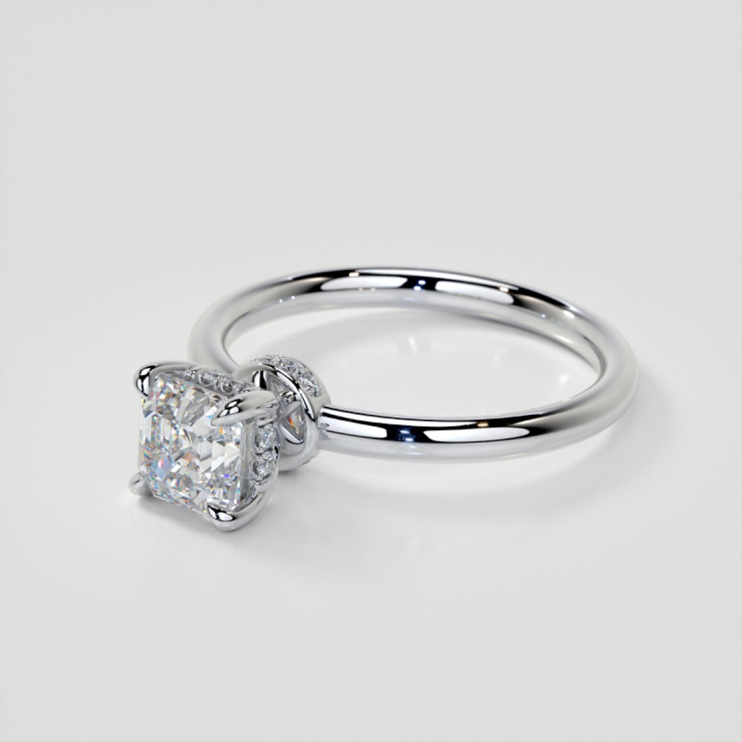 Lab Grown Diamond Asscher Cut Hidden Halo Engagement Ring
