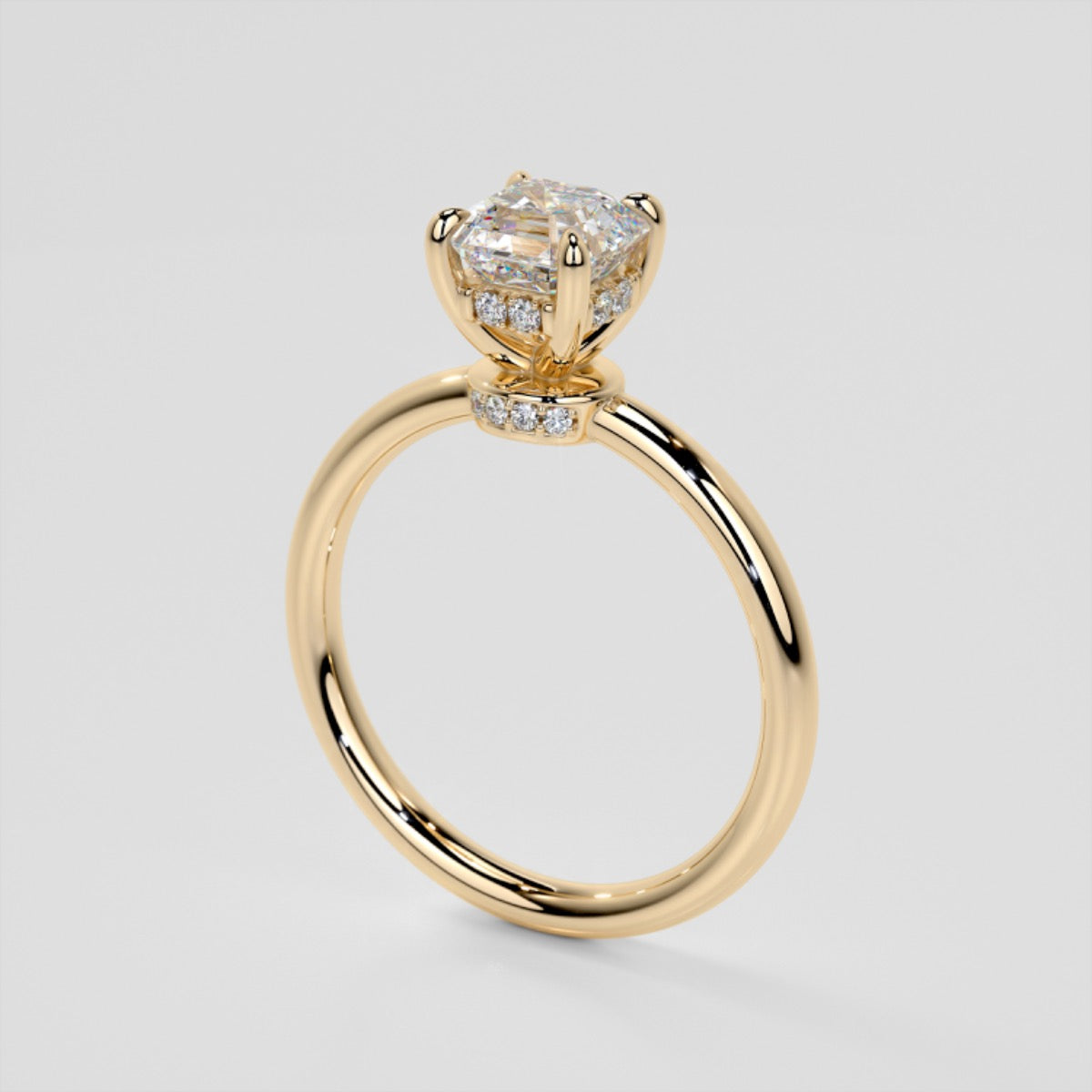 Asscher Cut Hidden Halo Engagement Ring