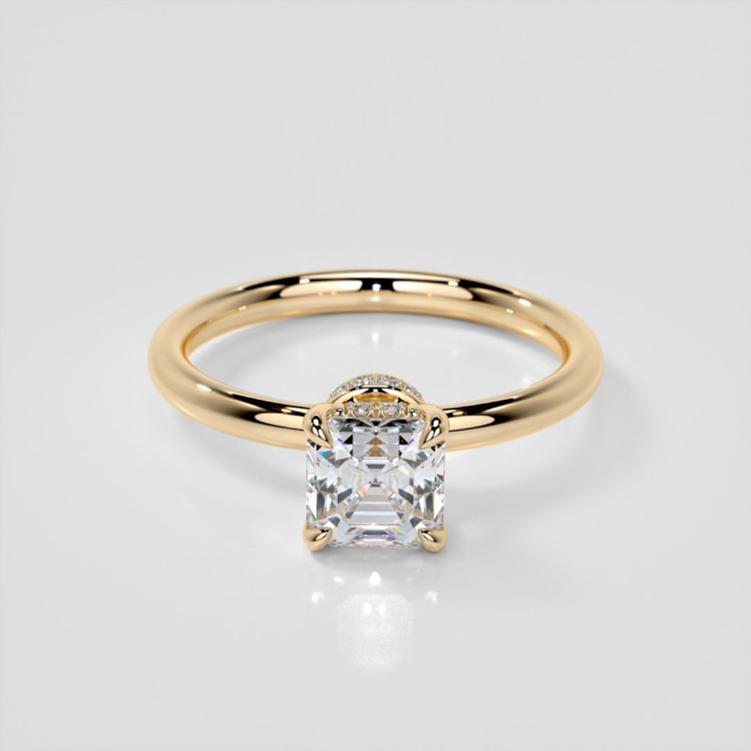 Lab Grown Diamond Asscher Cut Hidden Halo Engagement Ring