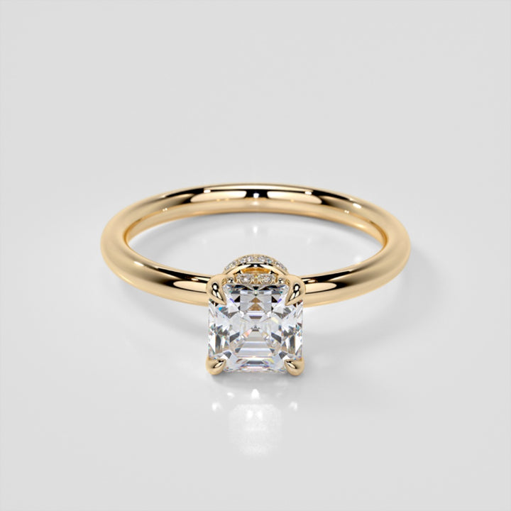 Lab Grown Diamond Asscher Cut Hidden Halo Engagement Ring