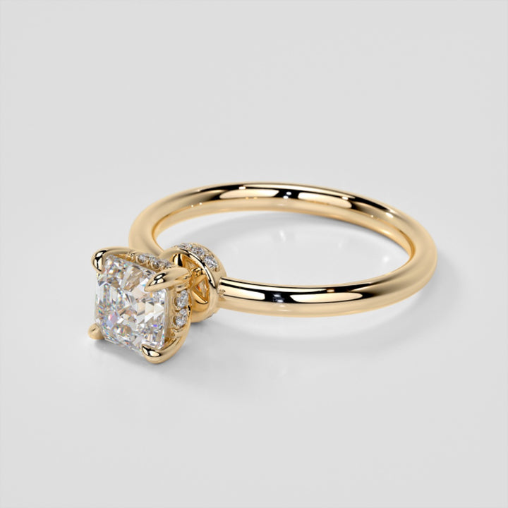 Lab Grown Diamond Asscher Cut Hidden Halo Engagement Ring