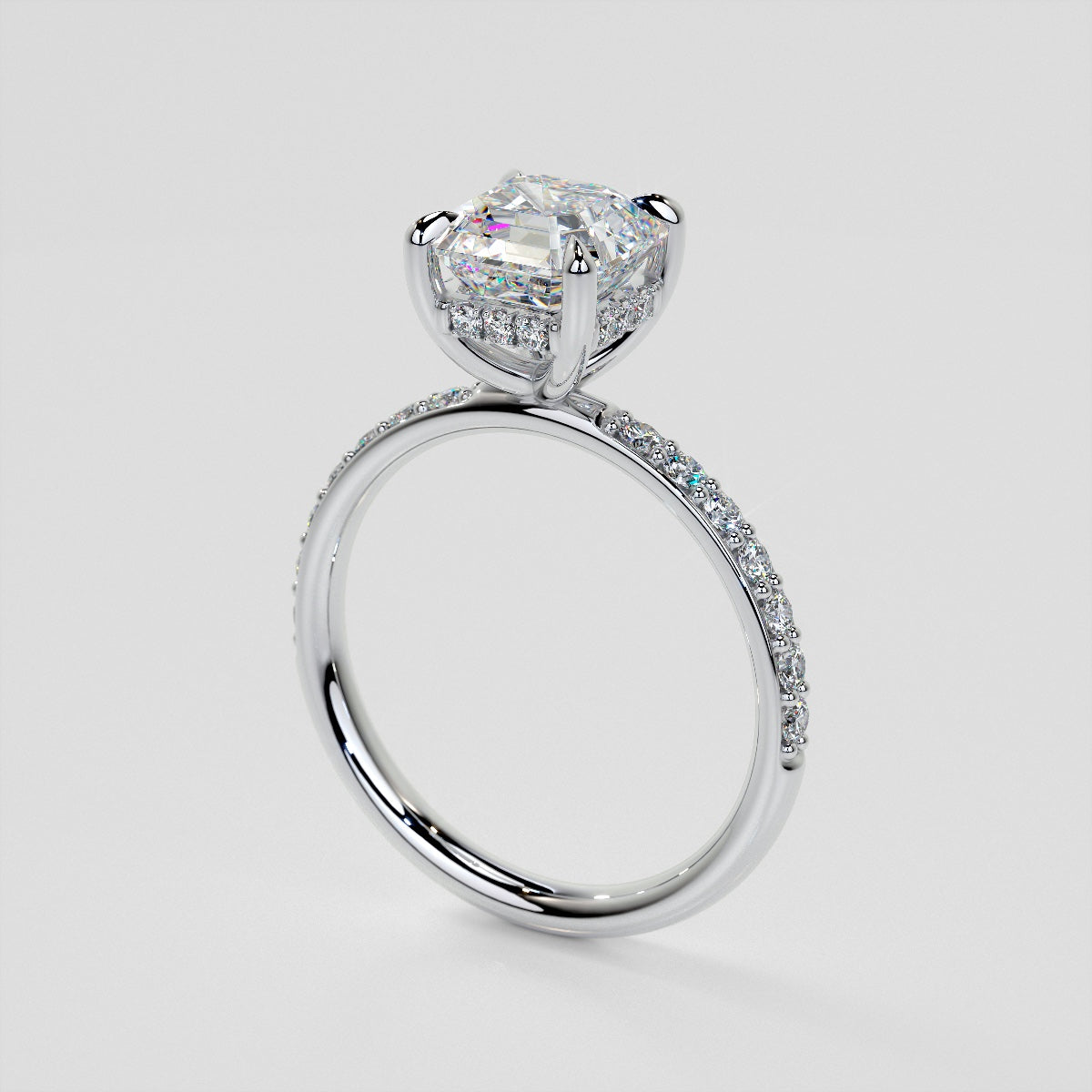 Asscher Cut Hidden Halo Engagement Ring