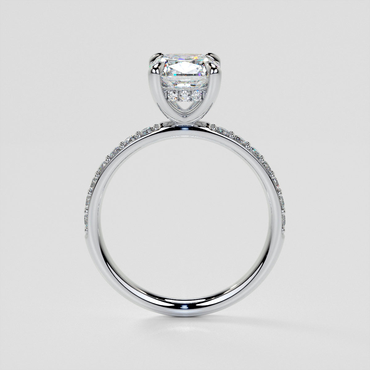 Lab Grown Diamond Cushion Cut Hidden Halo Engagement Ring