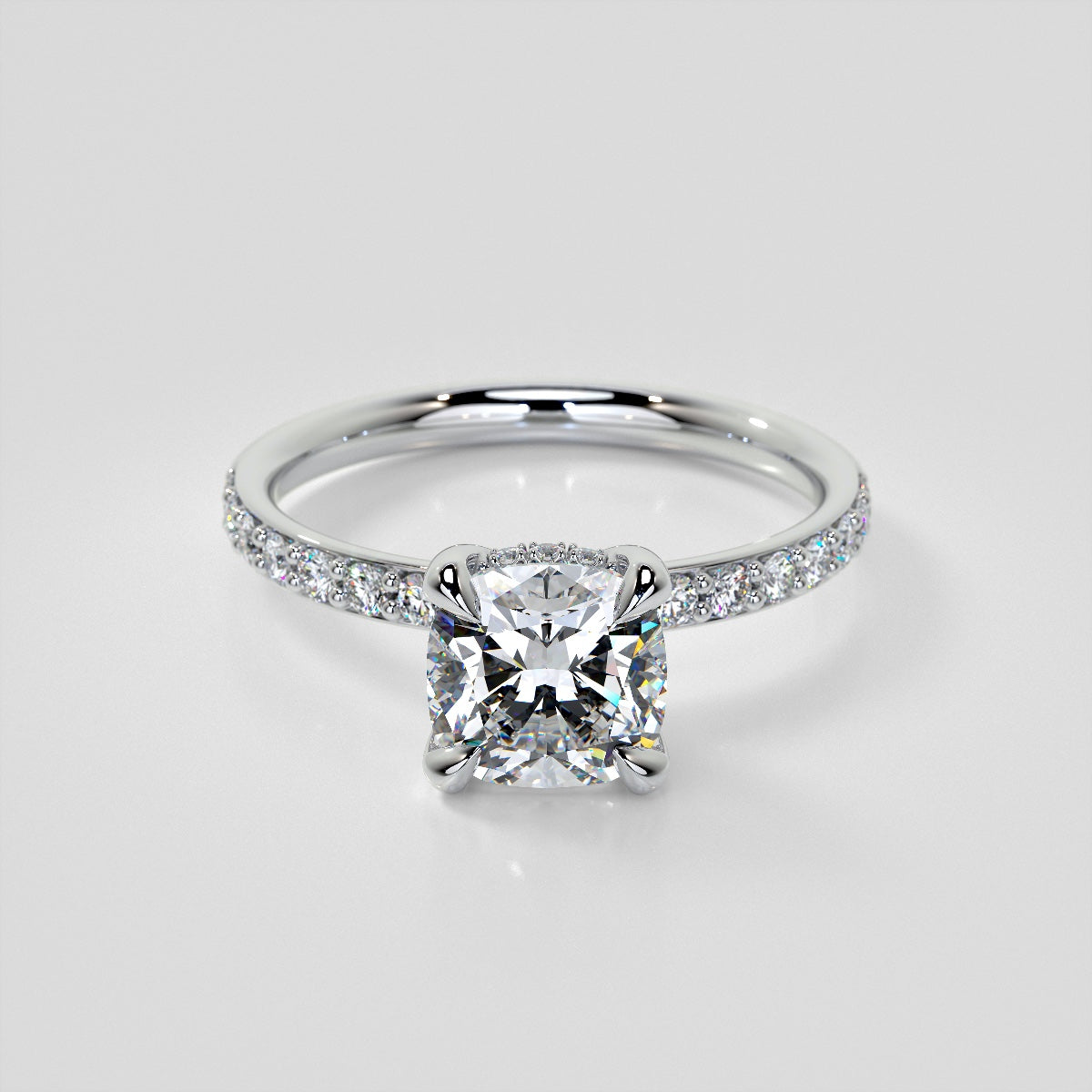 Lab Grown Diamond Cushion Cut Hidden Halo Engagement Ring