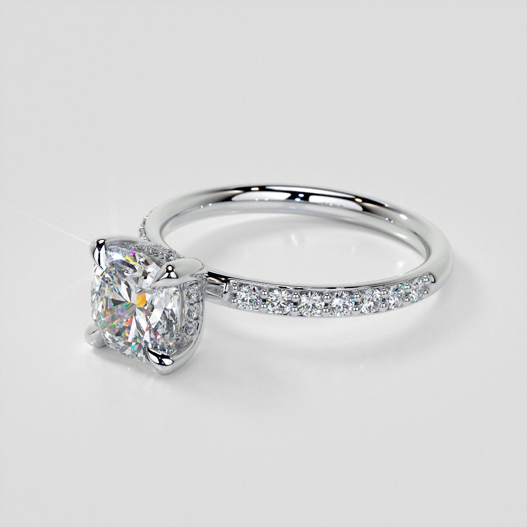 Lab Grown Diamond Cushion Cut Hidden Halo Engagement Ring