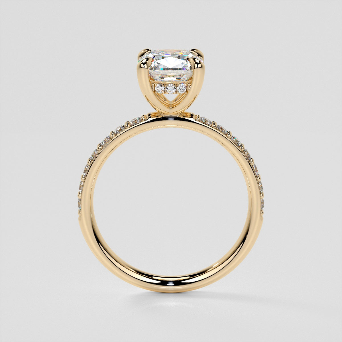 Cushion Cut Hidden Halo Engagement Ring