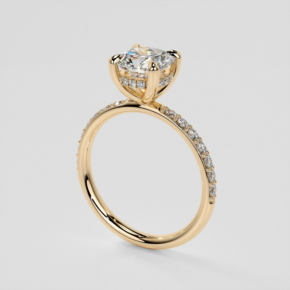 Cushion Cut Hidden Halo Engagement Ring