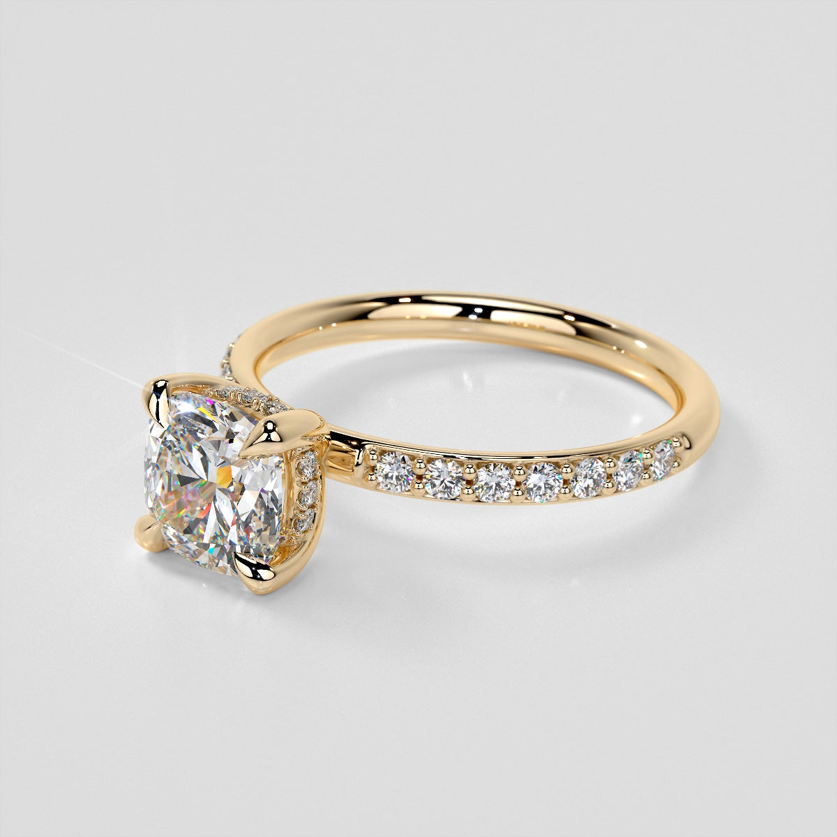 Cushion Cut Hidden Halo Engagement Ring