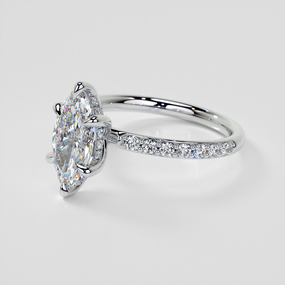 Marquise Cut Hidden Halo Engagement Ring