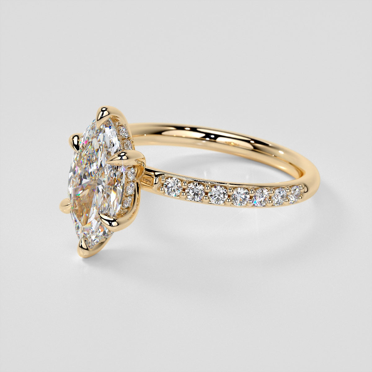 Marquise Cut Hidden Halo Engagement Ring