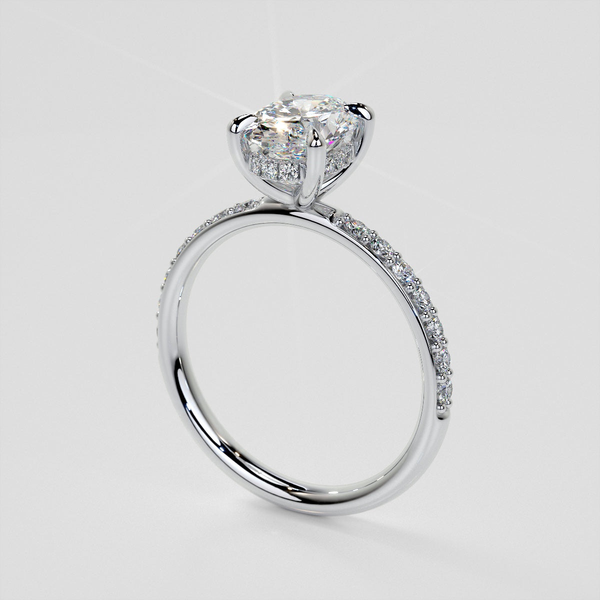 Lab Grown Diamond Oval Cut Hidden Halo Engagement Ring