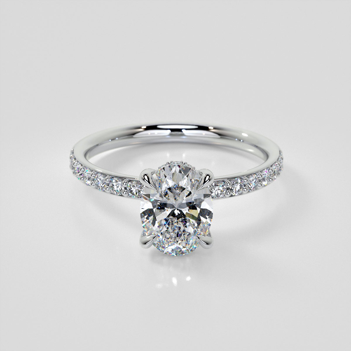 Lab Grown Diamond Oval Cut Hidden Halo Engagement Ring