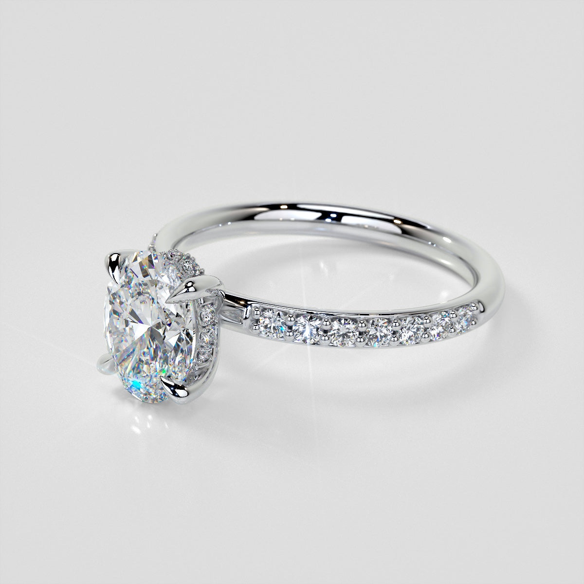 Lab Grown Diamond Oval Cut Hidden Halo Engagement Ring
