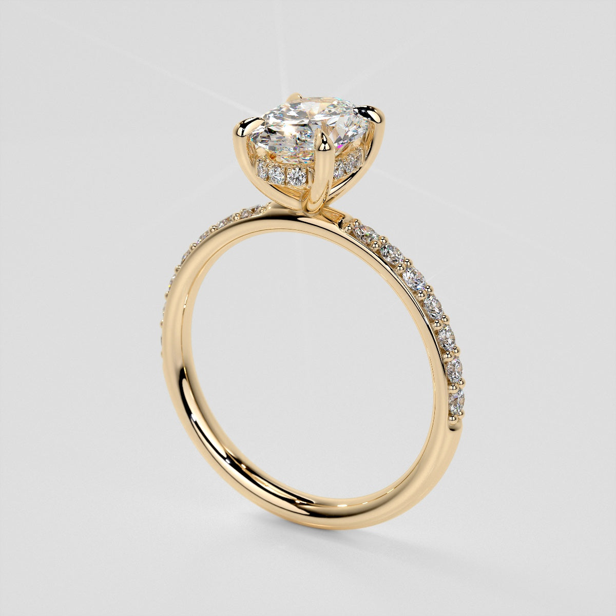 Lab Grown Diamond Oval Cut Hidden Halo Engagement Ring