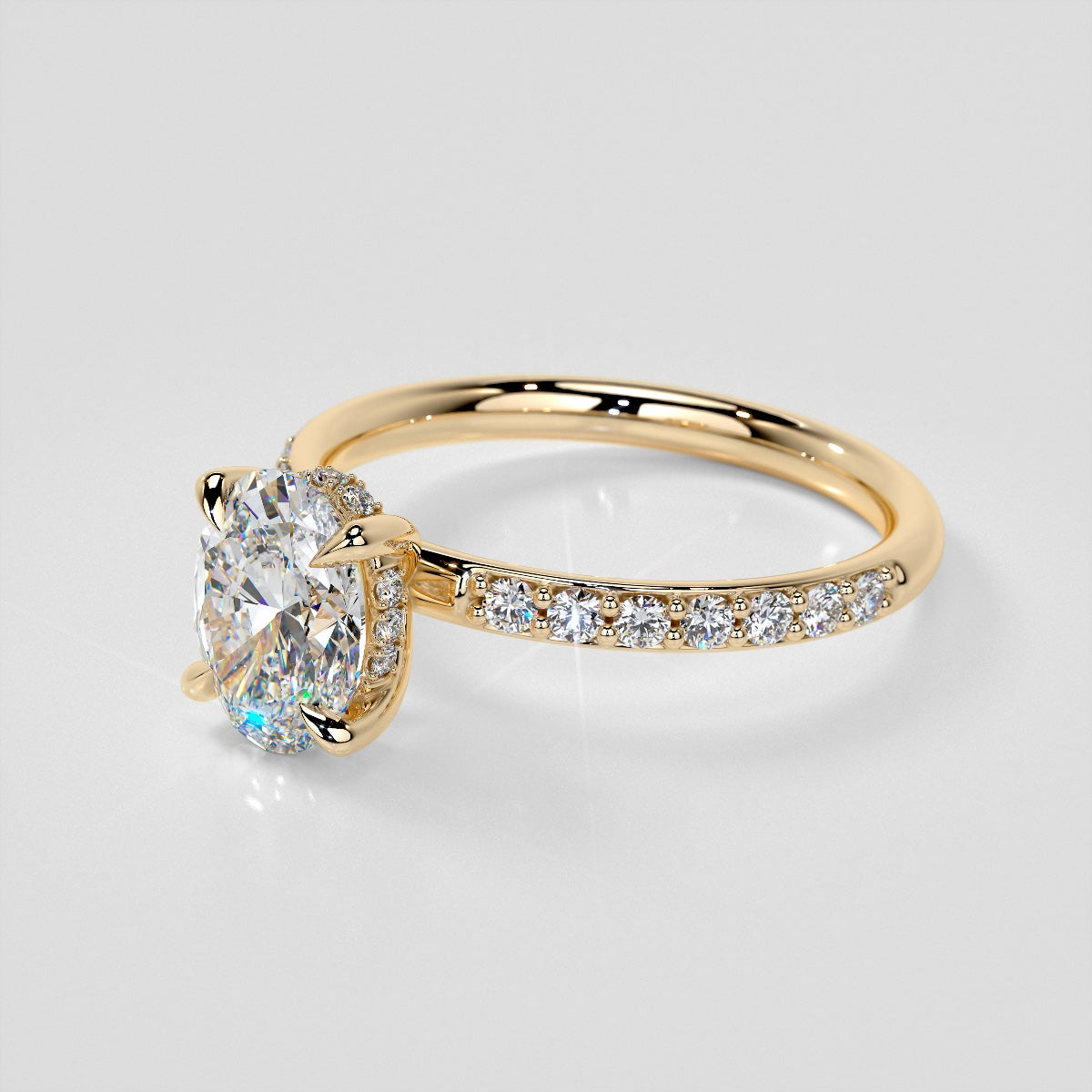 Lab Grown Diamond Oval Cut Hidden Halo Engagement Ring