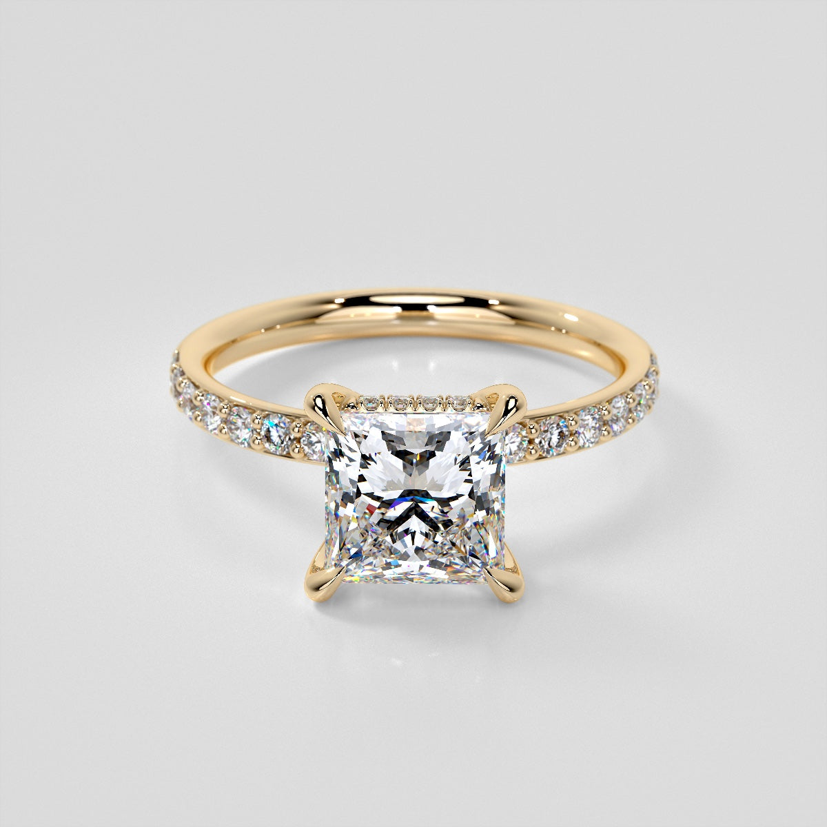 Lab Grown Diamond Princess Cut Hidden Halo Engagement Ring