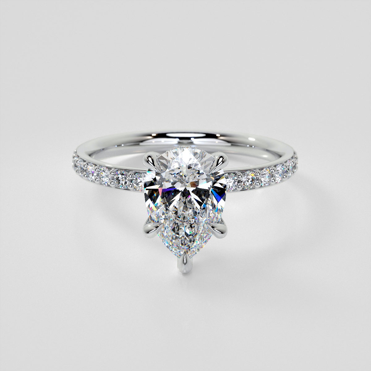 Lab Grown Diamond Pear Cut Hidden Halo Engagement Ring