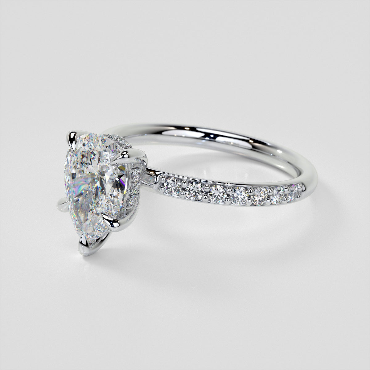 Lab Grown Diamond Pear Cut Hidden Halo Engagement Ring