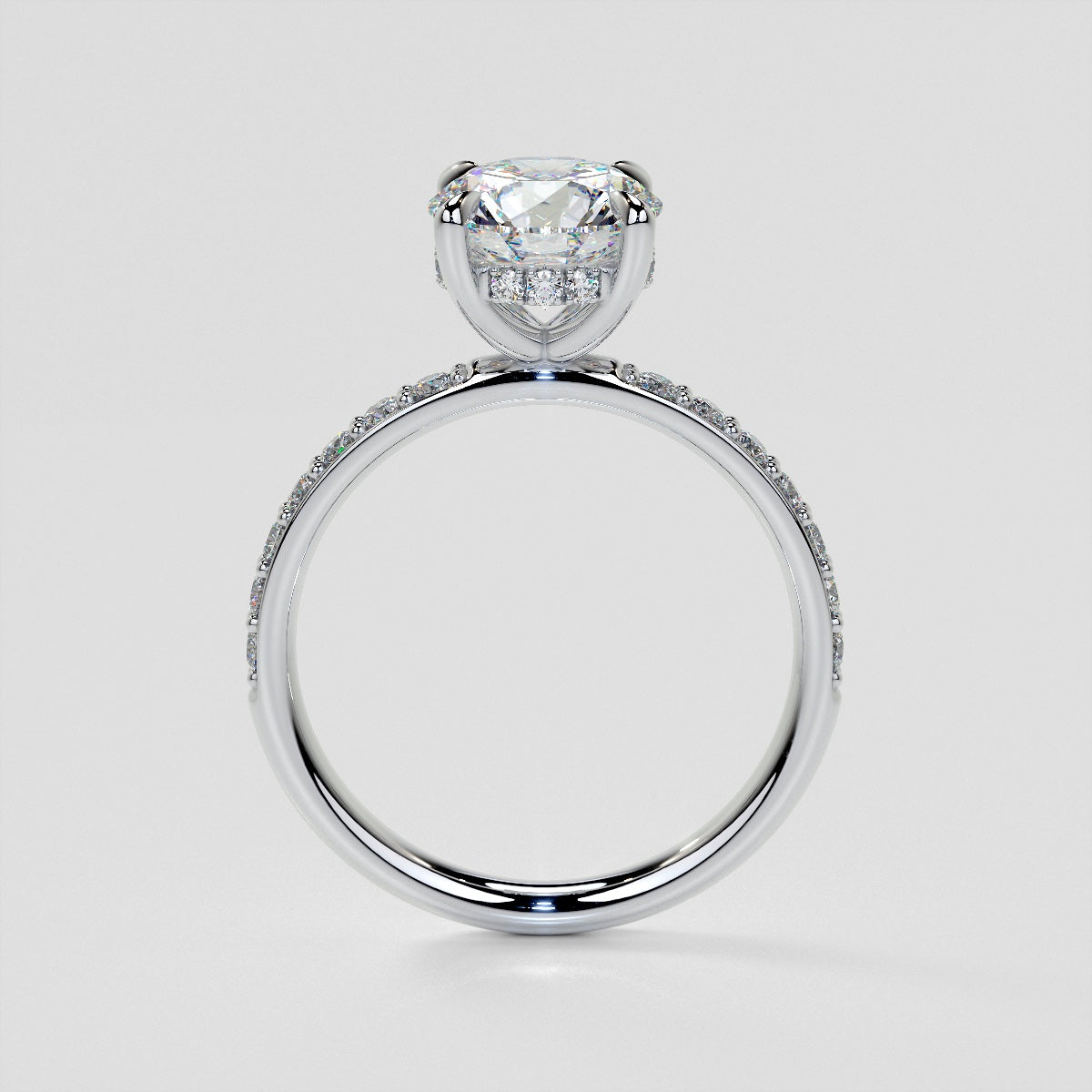 Round Cut Hidden Halo Engagement Ring with Accents