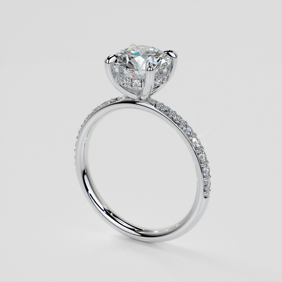 Round Cut Hidden Halo Engagement Ring with Accents