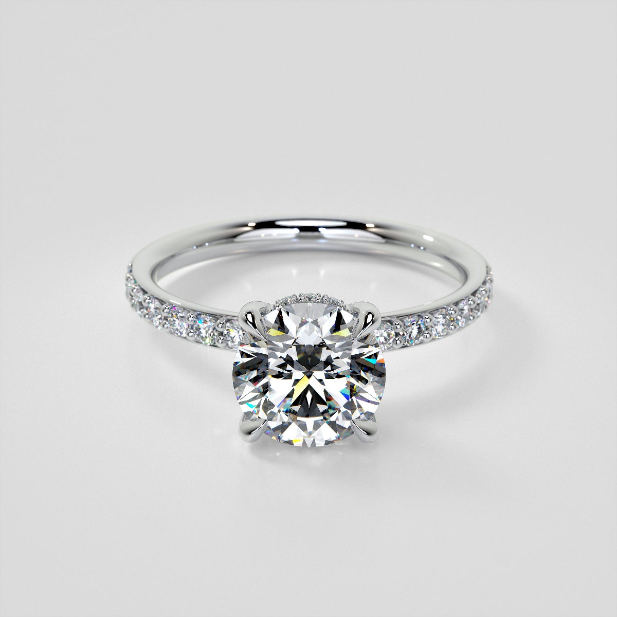 Round Cut Hidden Halo Engagement Ring with Accents