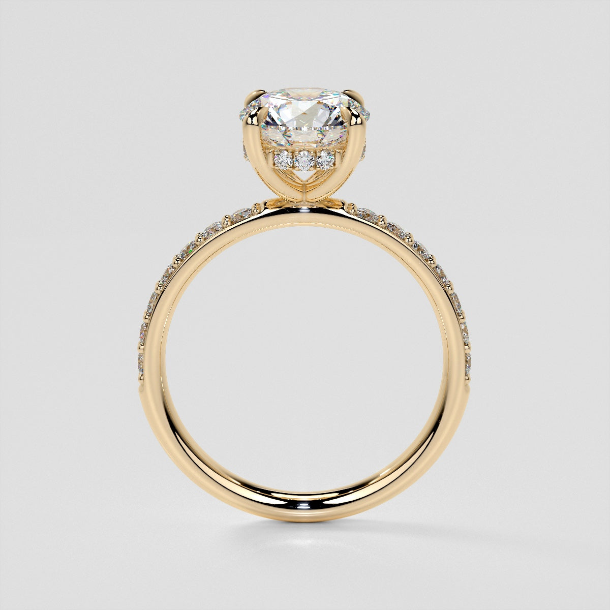 Round Cut Hidden Halo Engagement Ring with Accents