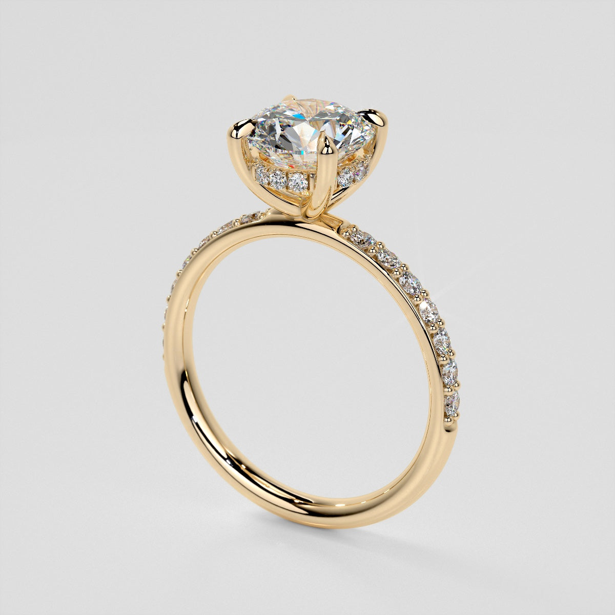 Round Cut Hidden Halo Engagement Ring with Accents