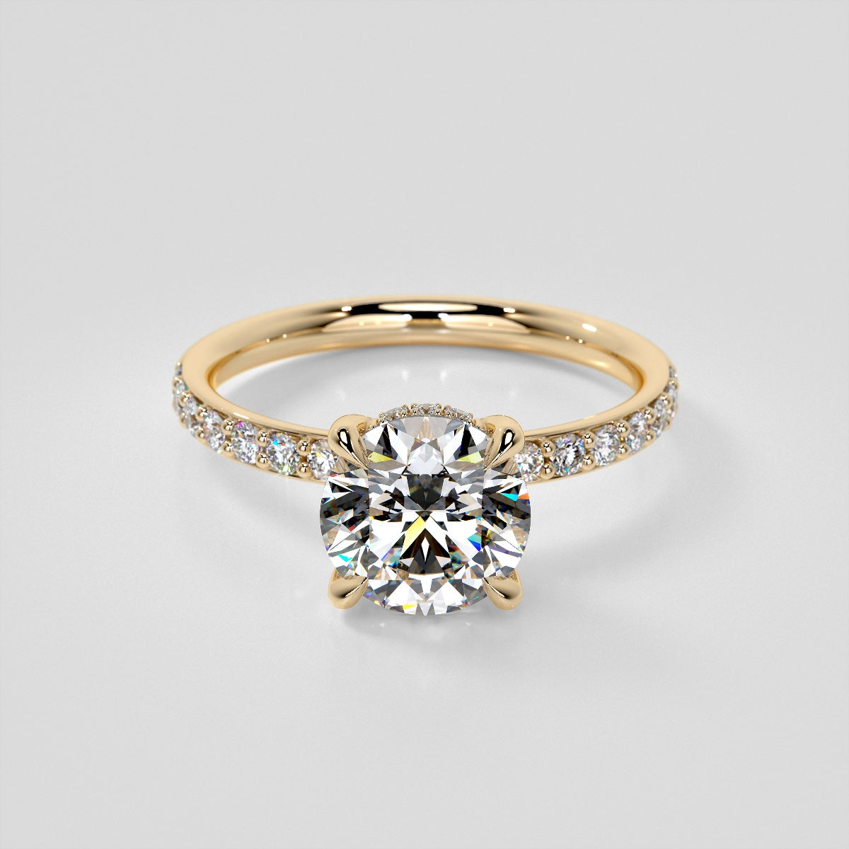 Round Cut Hidden Halo Engagement Ring with Accents