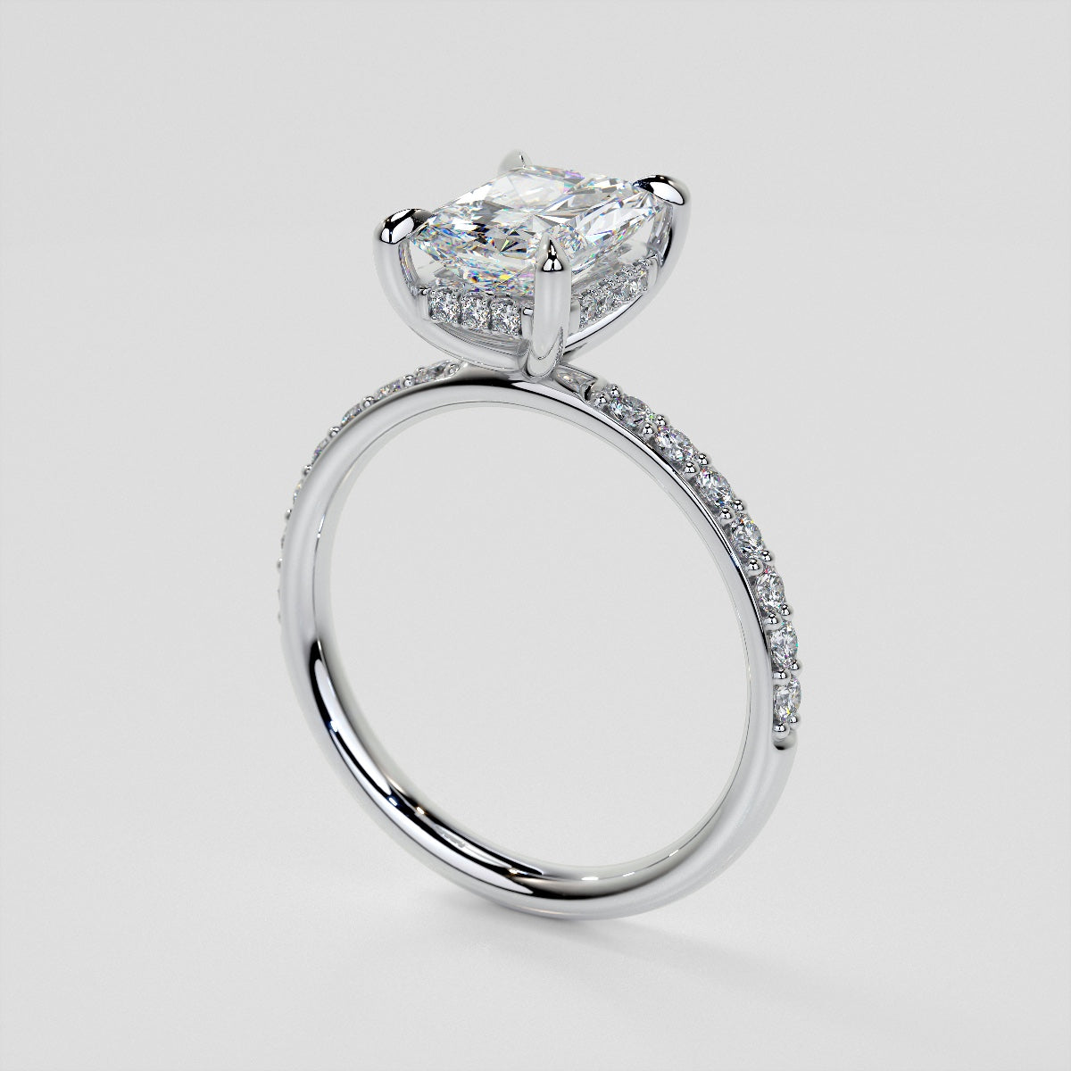 Radiant Cut Hidden Halo Engagement Ring with Accents