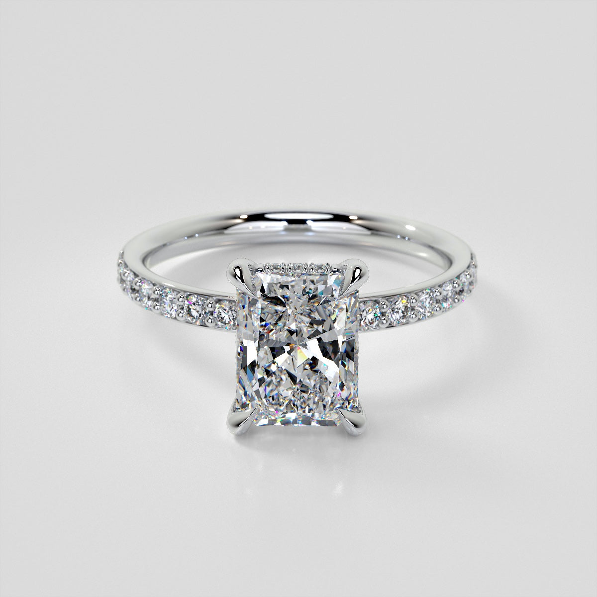 Radiant Cut Hidden Halo Engagement Ring with Accents