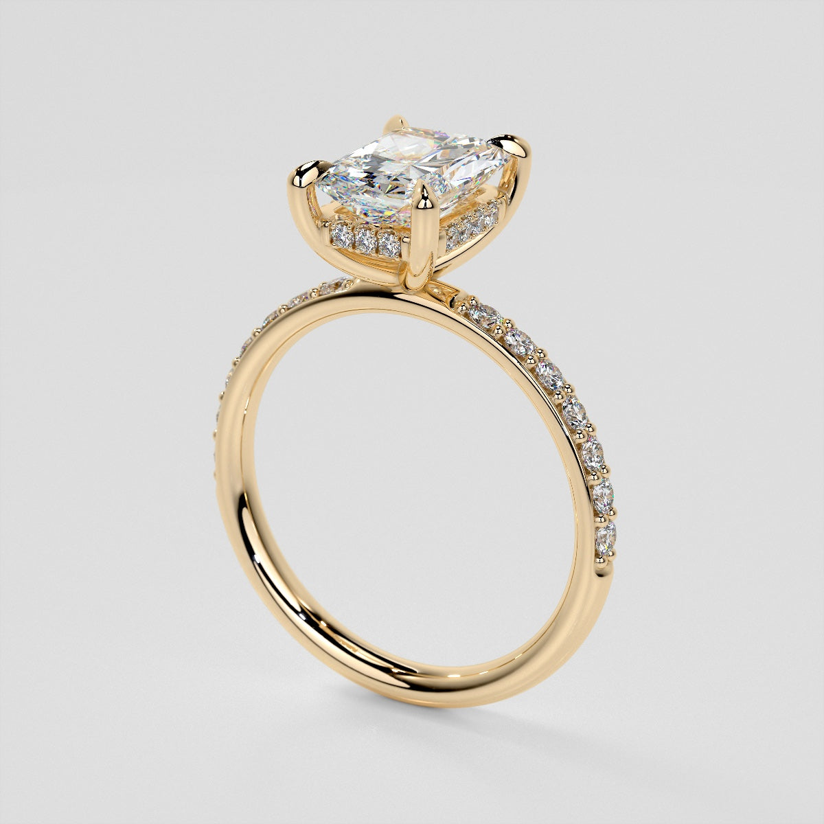 Lab Grown Diamond Radiant Cut Hidden Halo Engagement Ring with Accents