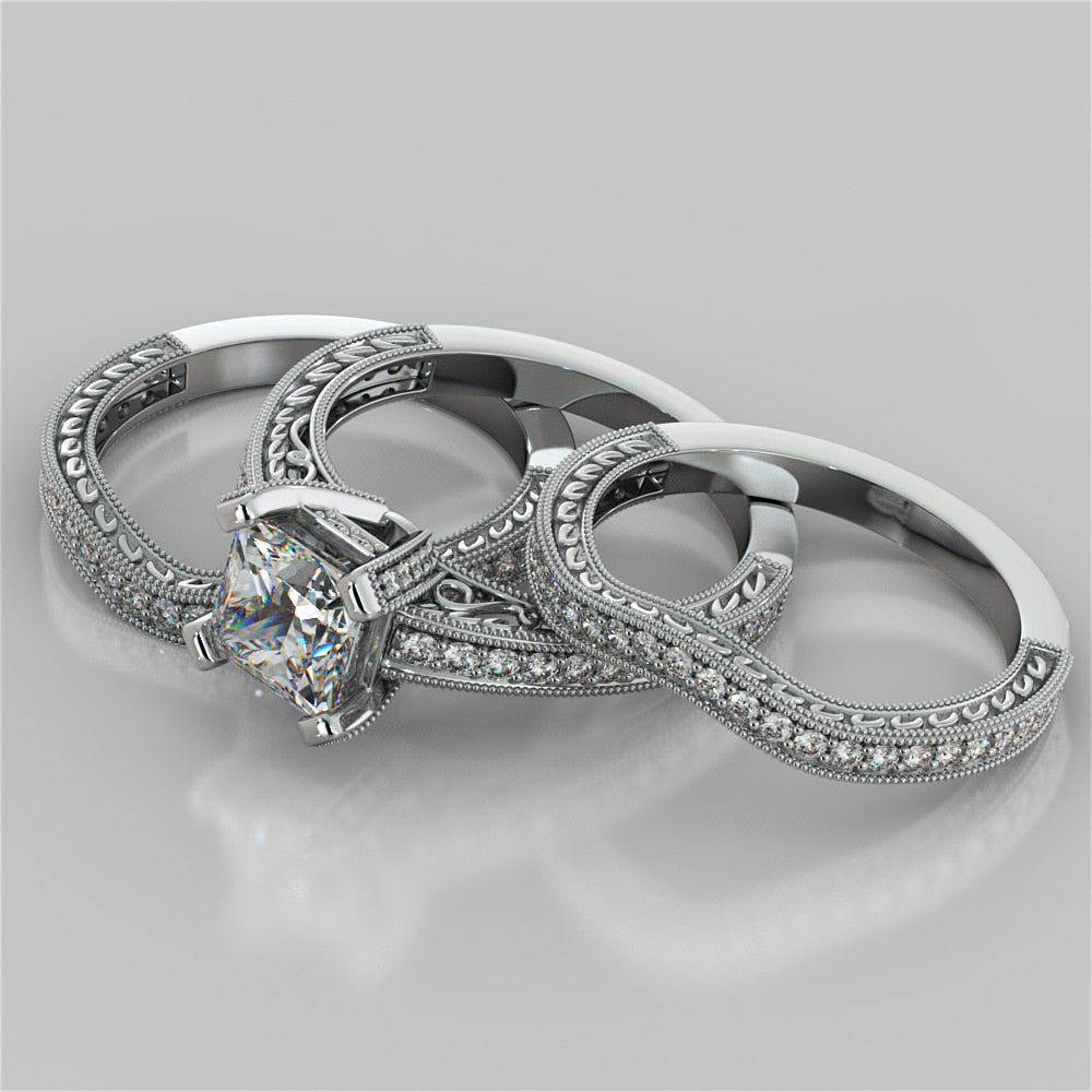 Princess Cut Filigree Engagement Ring with Accents