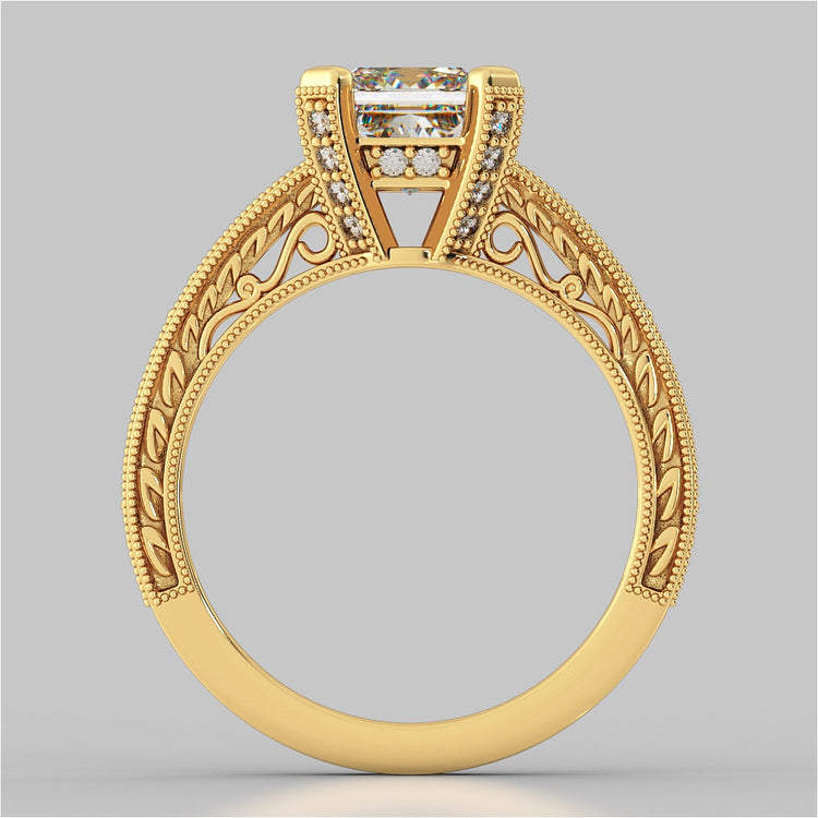 Lab Grown Diamond Princess Cut Filigree Engagement Ring with Accents