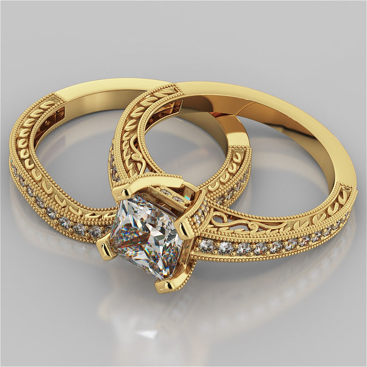 Lab Grown Diamond Princess Cut Filigree Engagement Ring with Accents