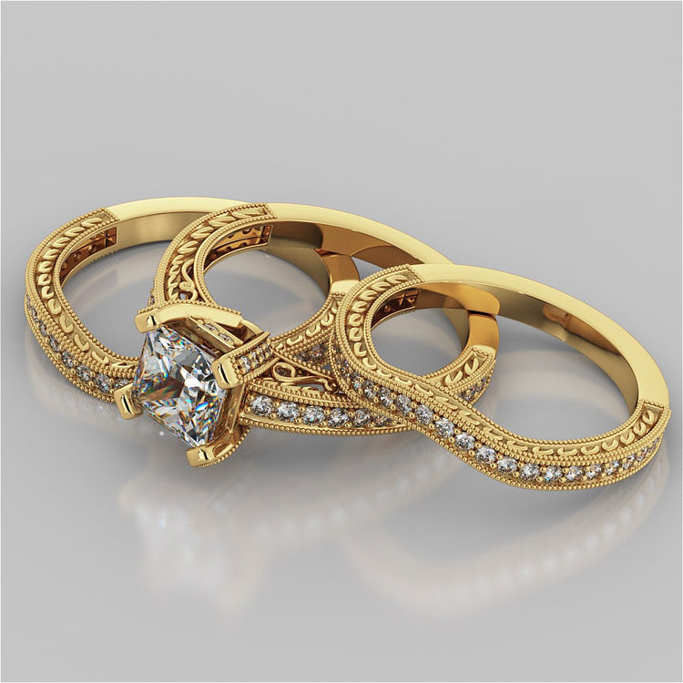 Princess Cut Filigree Engagement Ring with Accents