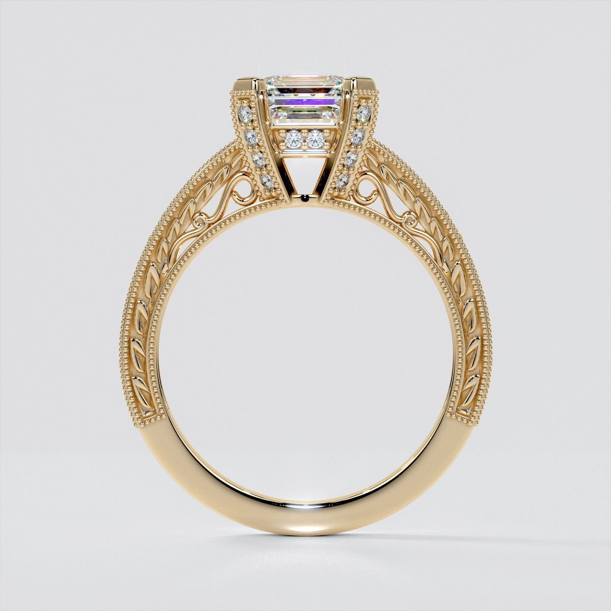 Filigree Style Asscher Cut Engagement Ring with Accents