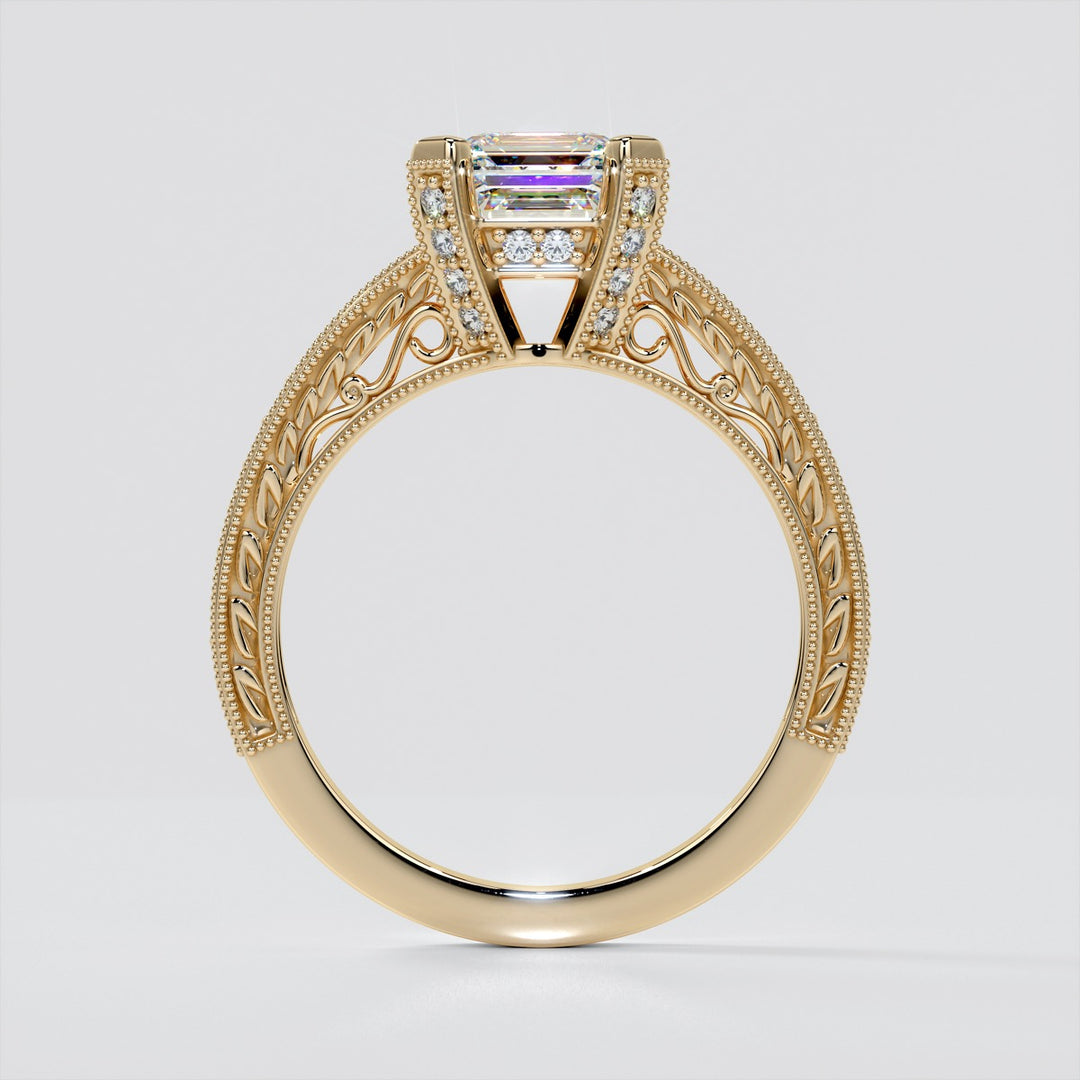 Antique Style Princess Cut Filigree Wedding Set with Accents