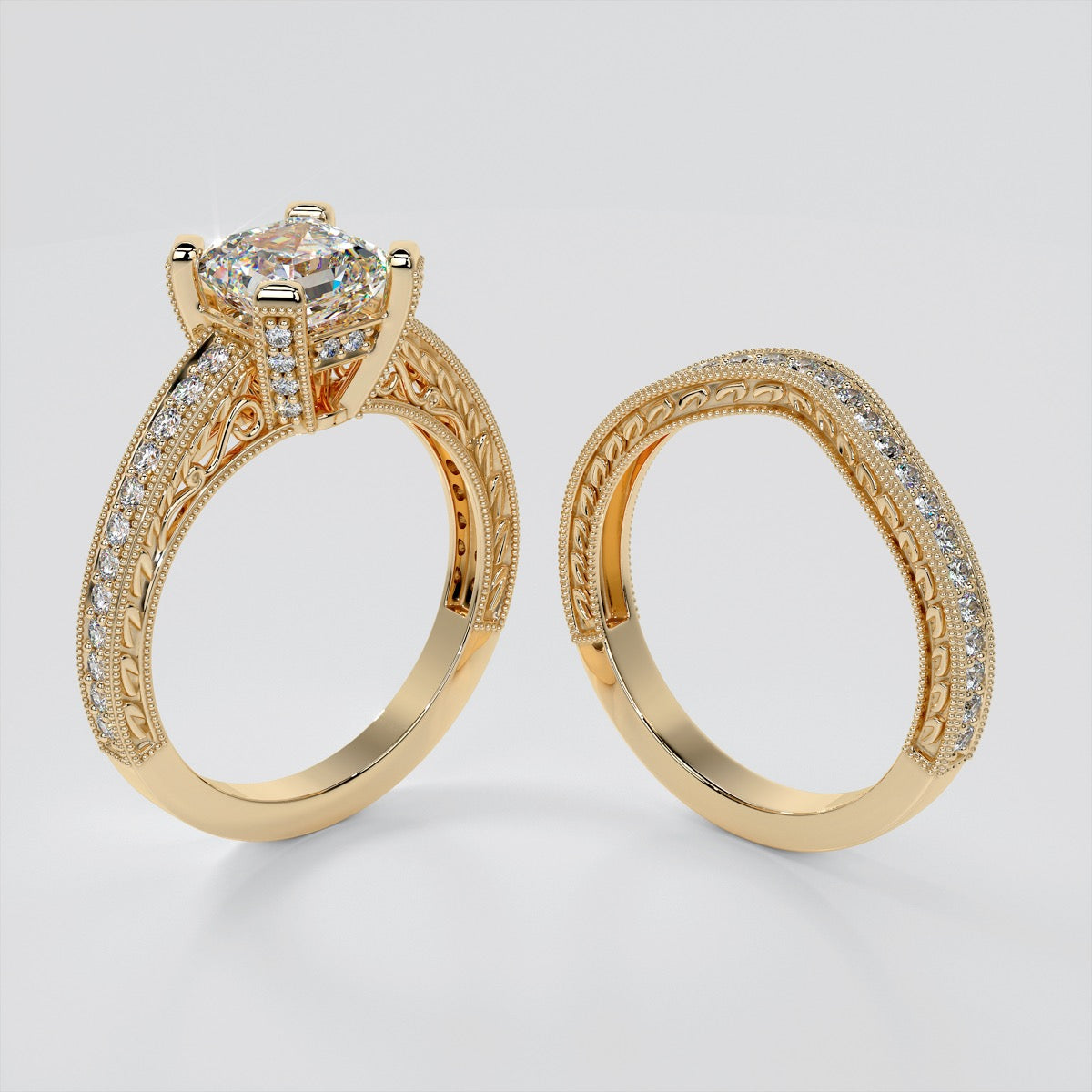Princess Cut Filigree Engagement Ring with Accents