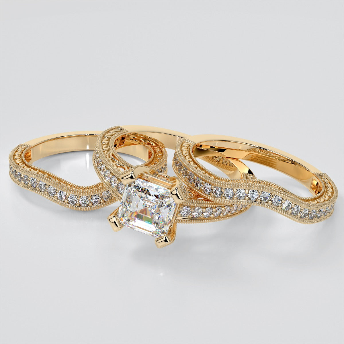 Lab Grown Diamond Filigree Style Asscher Cut Engagement Ring with Accents