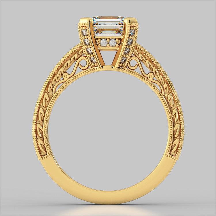 Filigree Style Asscher Cut Engagement Ring with Accents