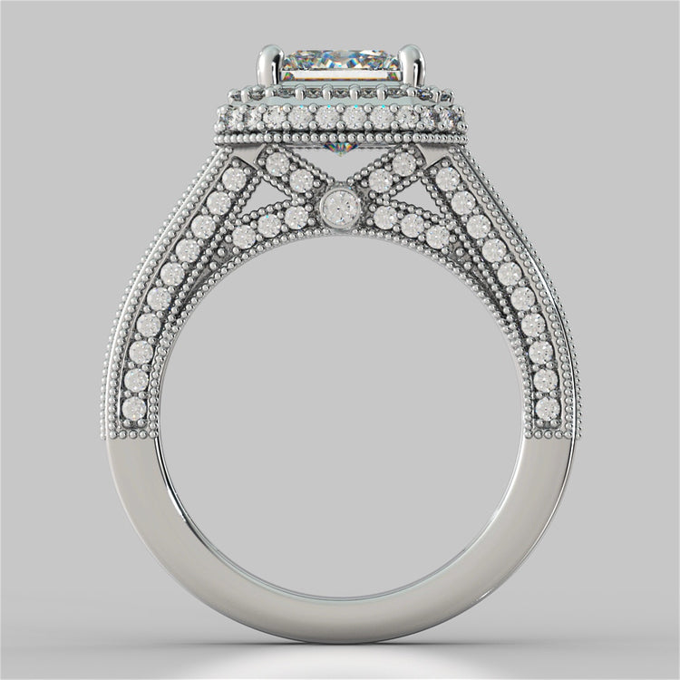 Two-Tier Pavé-Style Halo Princess Cut Cathedral Wedding Set