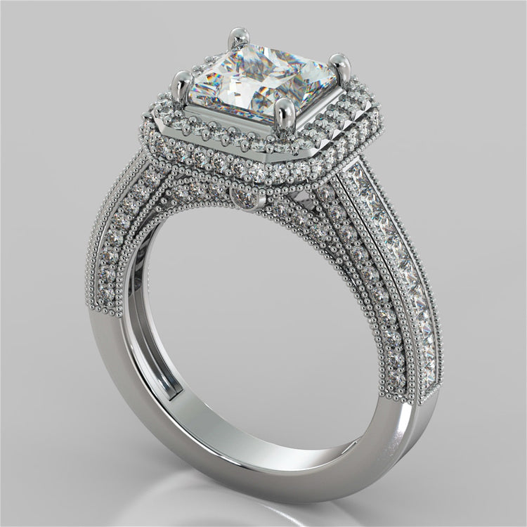 Lab Grown Diamonds Princess Cut Pavé-Style Cathedral Engagement Ring